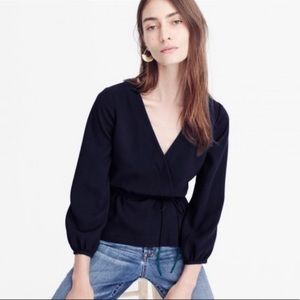 J.Crew Crepe Wrap Top Navy Blue